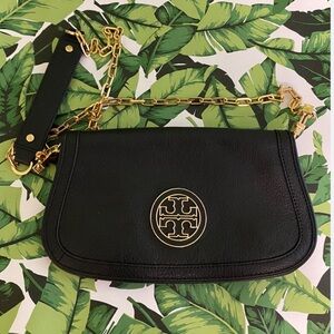 Tory Burch Black Leather Bag with Gold Chain